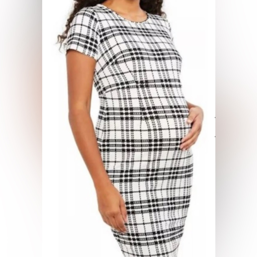 Motherhood Maternity Black and White Checkered Midi Dress